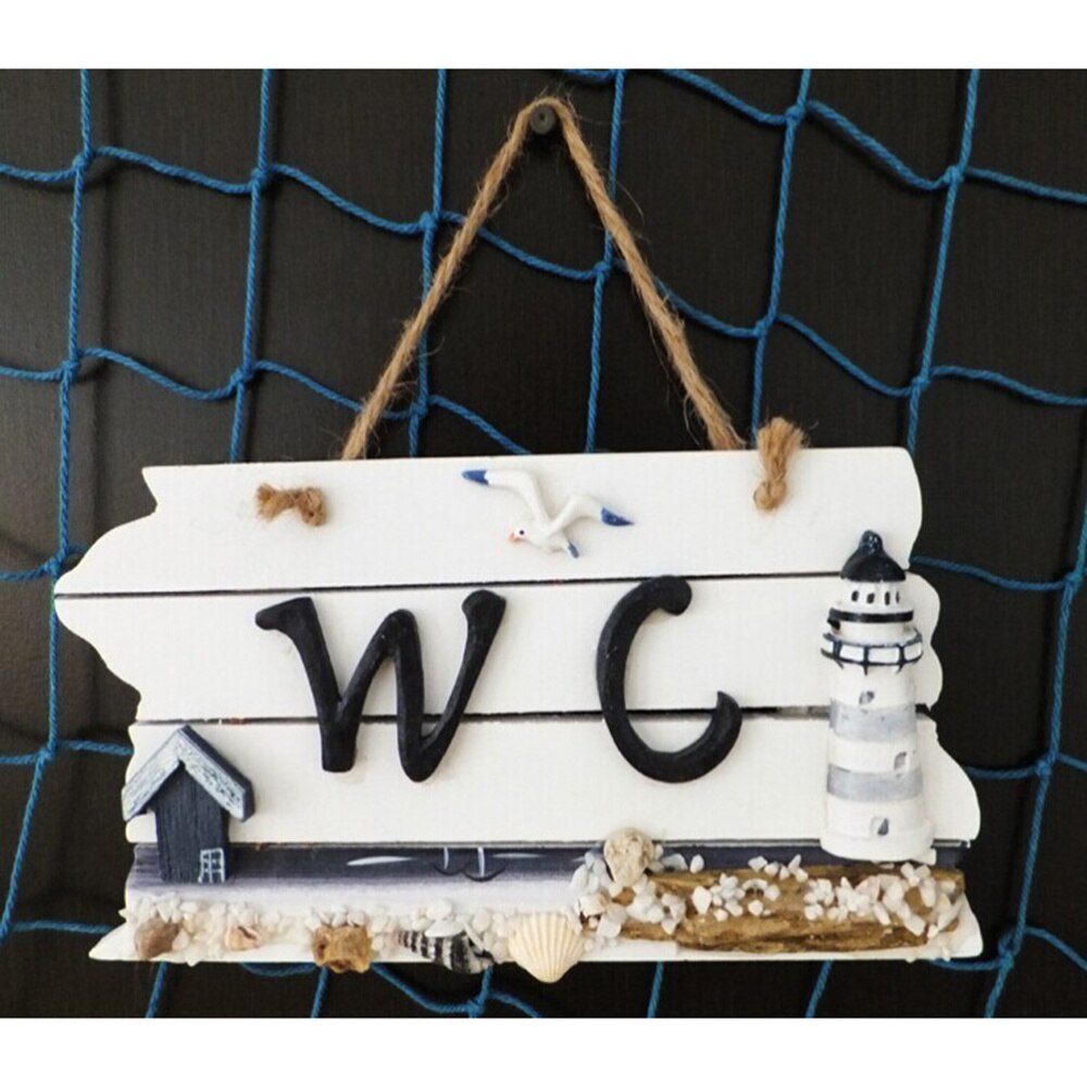 Mediterranean Hand Carved Wall Hanging Wooden WC Plaque Sign Board (Lighthouse)