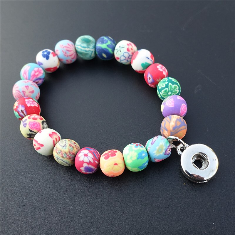 Fimo Klei Kralen 12Mm Drukknoop Armband Elastische Multicolor Handgemaakte Kinderen Meisjes Kids Sieraden