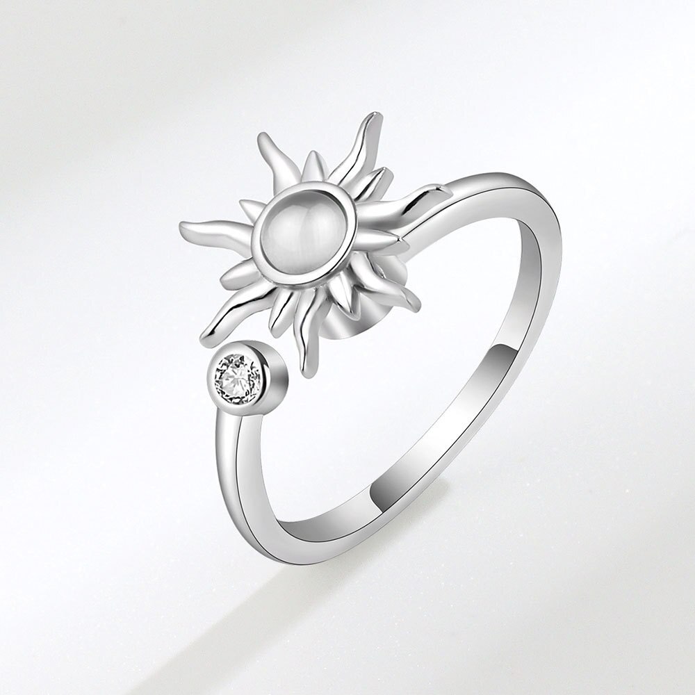 925 sterling silver zircon sunflower spinner rings for women, adjustable anti-stress rings, party wedding  jz511