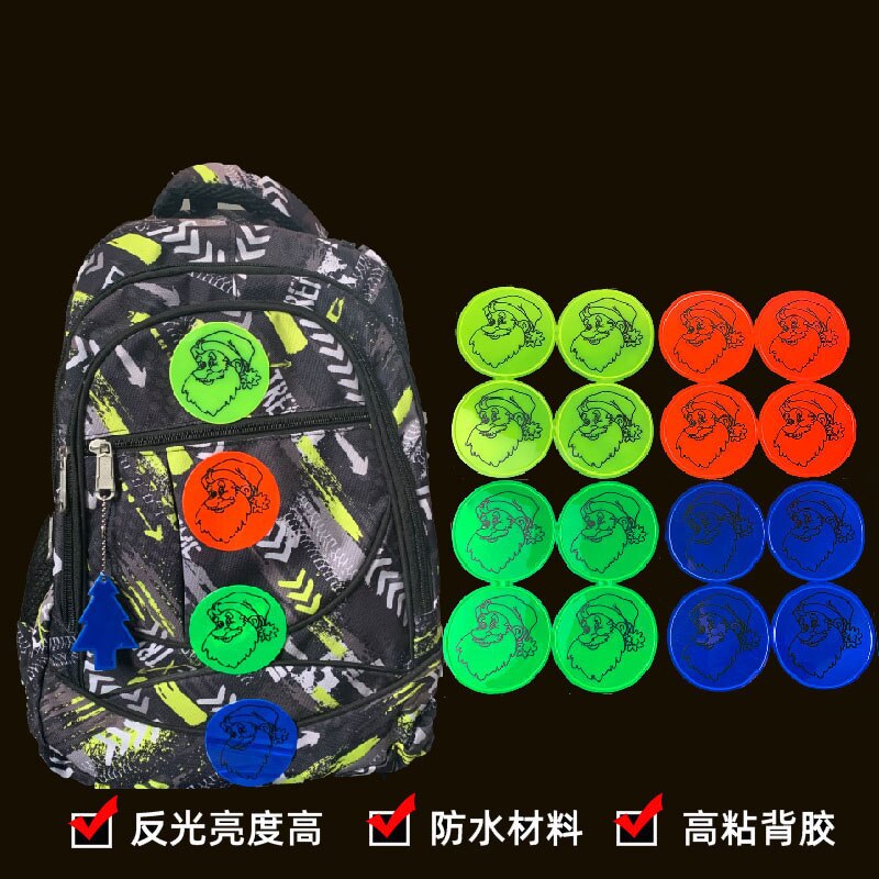 Kids Reflective Warning Stickers Schoolbag Pvc Waterproof Cartoon Santa Claus Safety Student Traffic Glow Safety Stickers
