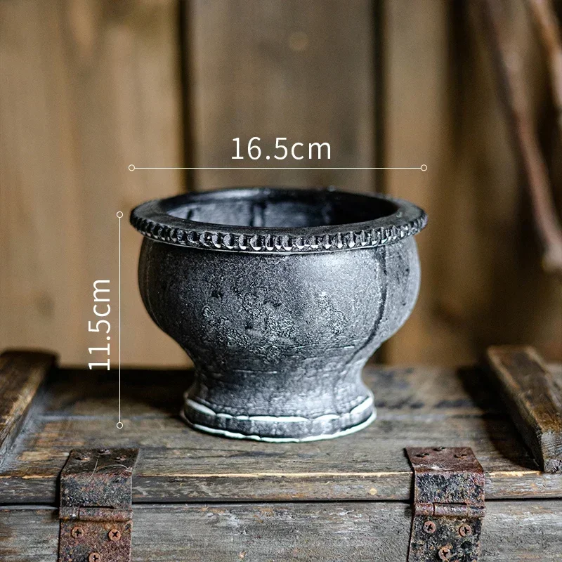 Maceteros antiguos de cerámica desgastada, jarrones de arcilla rústica para decoración de balcón, adornos prácticos de escritorio de oficina sin tiempo: Azul marino