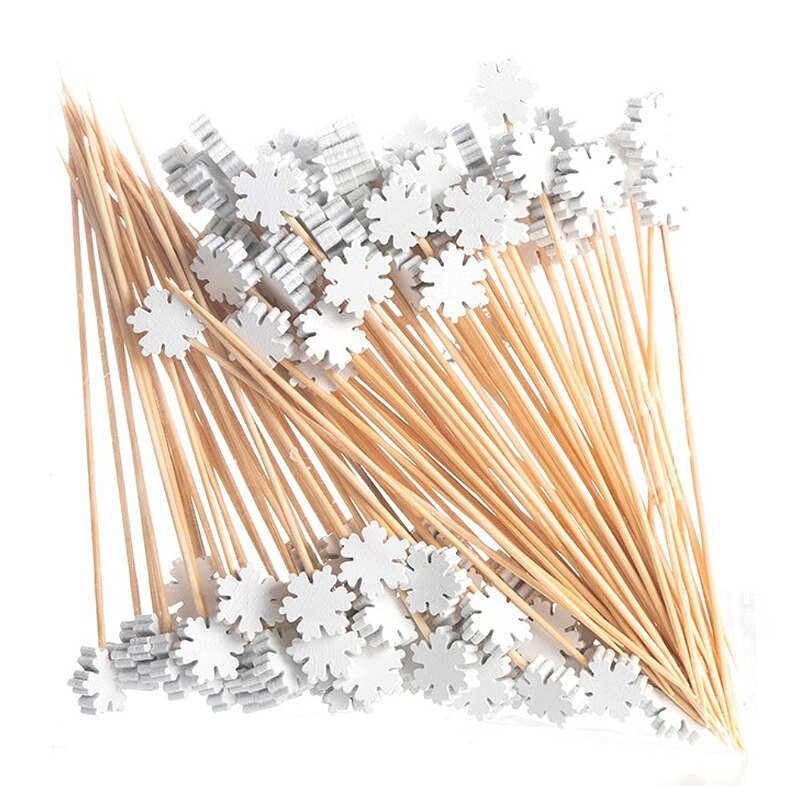 100PCS Bamboo Decorative Toothpicks 12cm Cocktail Picks Disposable Fruit Sticks Buffet Birthday Wedding Party Food Decoration: Snowflakes