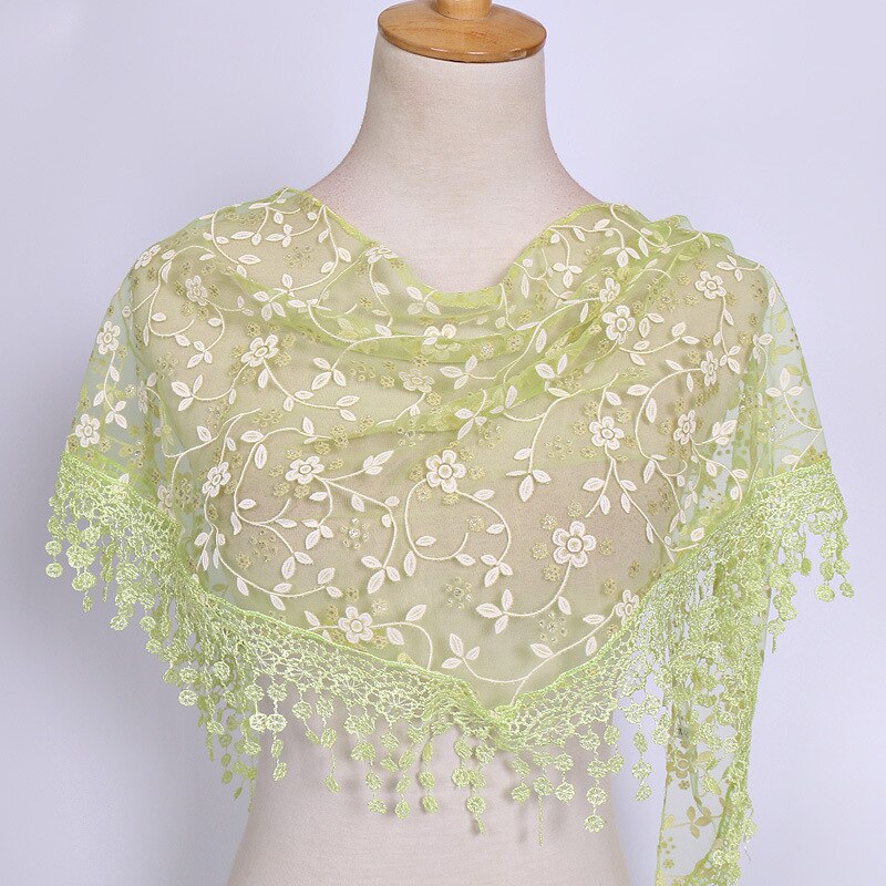 SOKUXILE Vrouwen meisje sjaal Bloem Kant Zijde Driehoek Vrouwelijke Baby Sjaals Kwastje Sjaals Lente Zomer 18 Kleuren Foto Accessoires: Light green