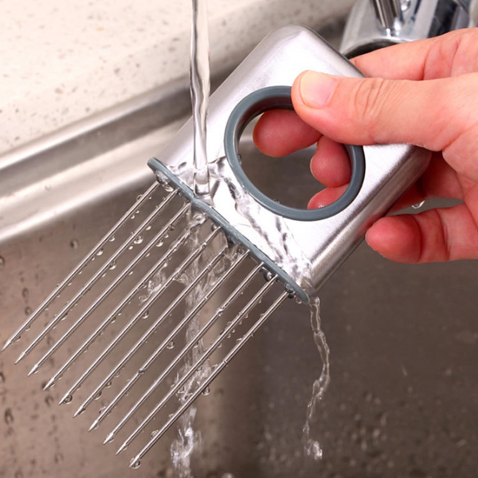 Food Slice Assistant Vegetable Holder Stainless Steel Onion Cutter Onion Chop Fruit Vegetables Cutter Slicer Tomato Cutter