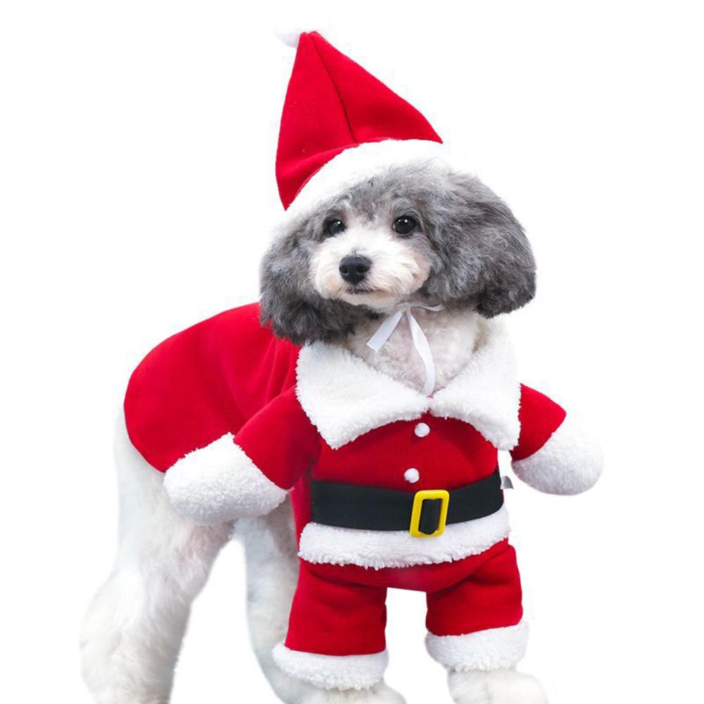 Ropa cálida de Navidad para perros y gatos bufanda roja de Papá Noel, abrigo de invierno para mascotas, traje de perro con gorro, ropa cálida, disfraz de Halloween