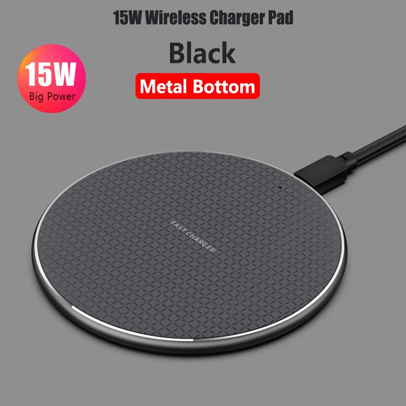 15W Qi Drahtlose Ladegerät Schnelle Lade Pad für Samsung S20 S10 Hinweis 20 10 + S9 iPhone 11 Pro xs Max X 8 Metall Drahtlose Lade Dock: 15W Metal Black