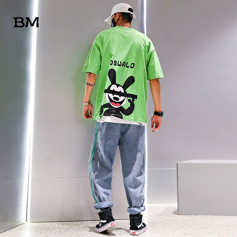 Hip hop graffiti ripped jeans stribede lige bukser uomo japansk streetwear kpop koreansk denim cargo bukser mænd
