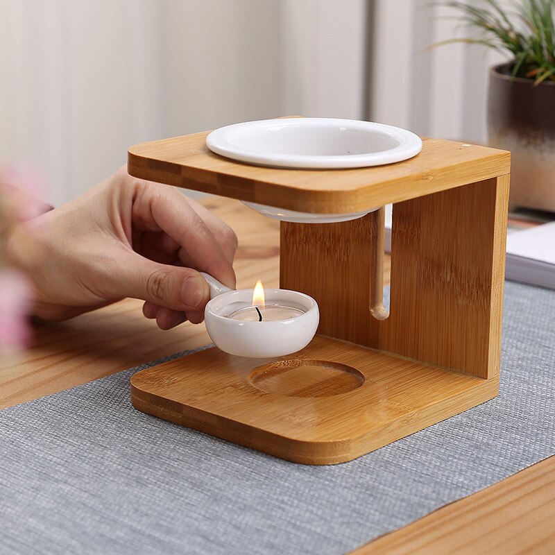 Houten wierookbrander met essentiële olie, geurende wasverbrander met kaarsenhouder, aromatherapie-aroma-ontsteker