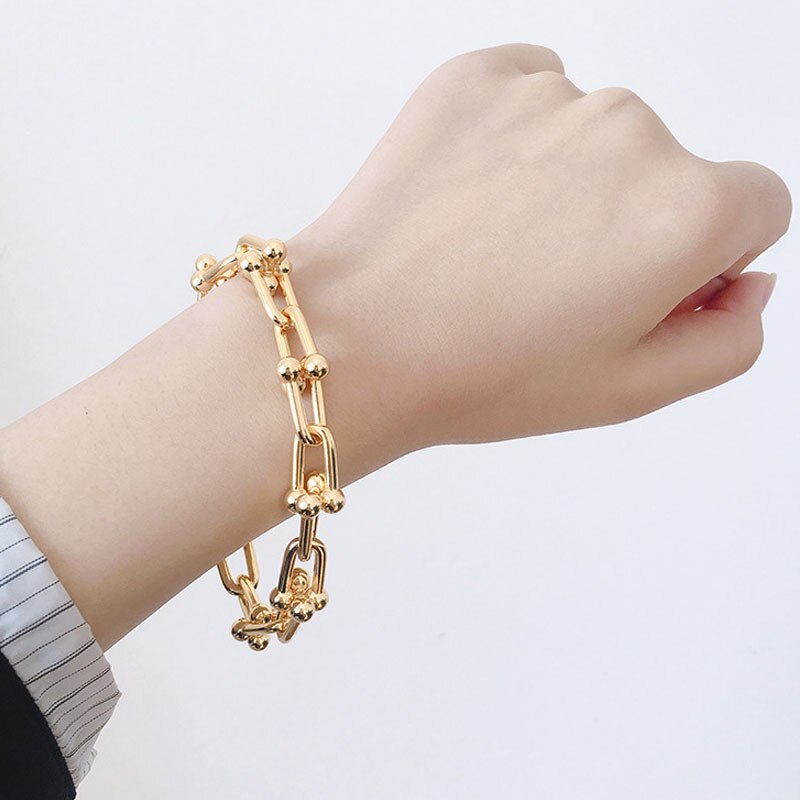 Populär japansk man kvinna manschett överarm armband fet affär rostfritt stål kedja armband high-end smycken: Guld män