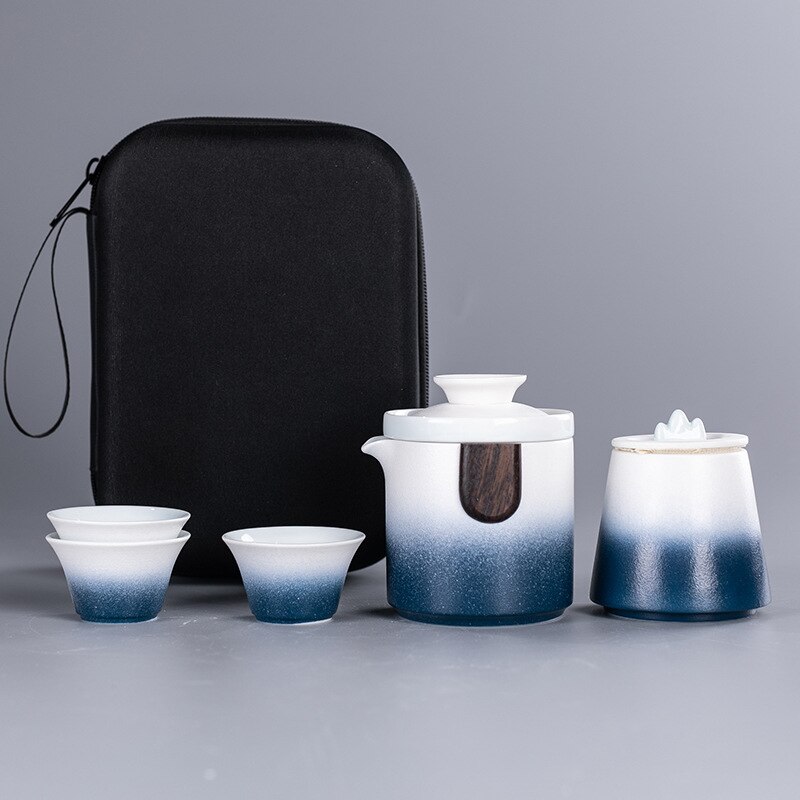 Chinese Kung Fu Travel Tea Set Ceramic Portable Teapot Porcelain Teaset Gaiwan Tea Cups of Tea Ceremony Teaware With Travel Bag: B