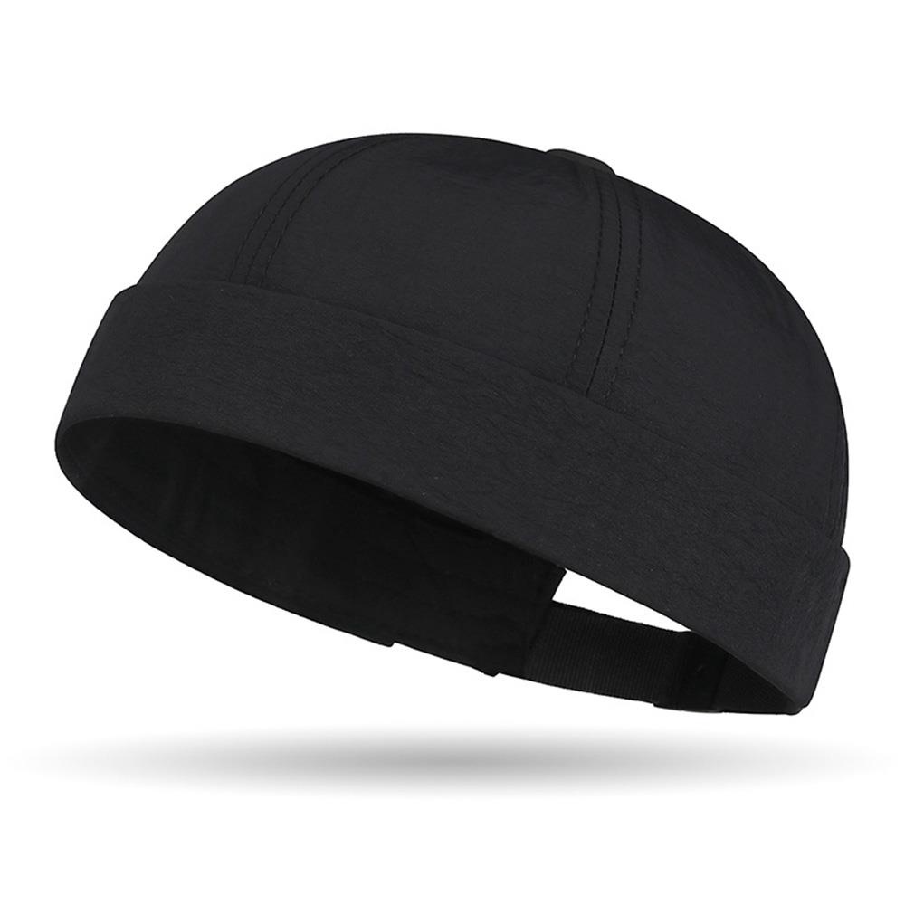 Skullcap décontracté séchage rapide sans bords chapeau léger maille bonnet bonnet manchette casquette quotidien port chapeau roulé marin Hip Hop casquettes: Black
