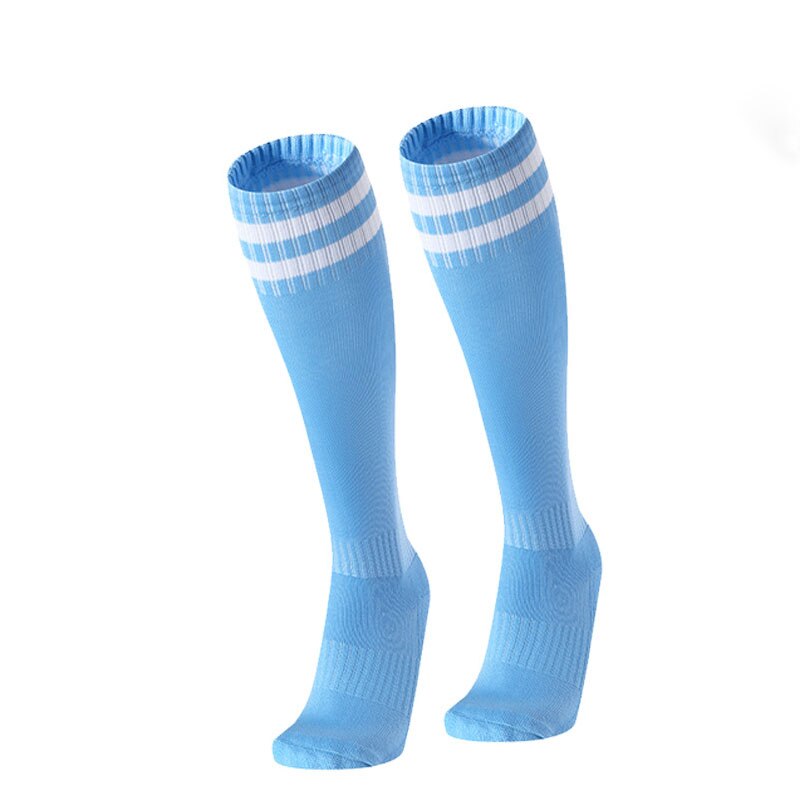 Chaussettes hautes et longues pour hommes et femmes, chaussettes de Baseball, unisexe, rayé, sport, plusieurs couleurs: Light Blue  White 