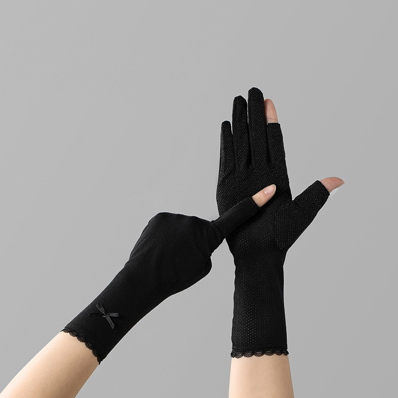 2025 Summer Women's gloves Thin Mid Length Cotton Sun Protection Driving Gloves Fingerless gloves for Women: Gold
