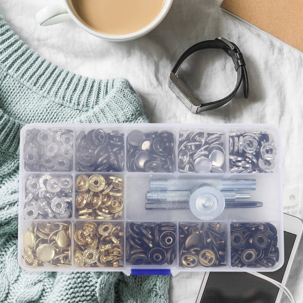 Leather Snap Fasteners Kit,12mm Metal Button Snaps Press Studs Clasps Buttons Sewing Buttons for Clothes,Jackets