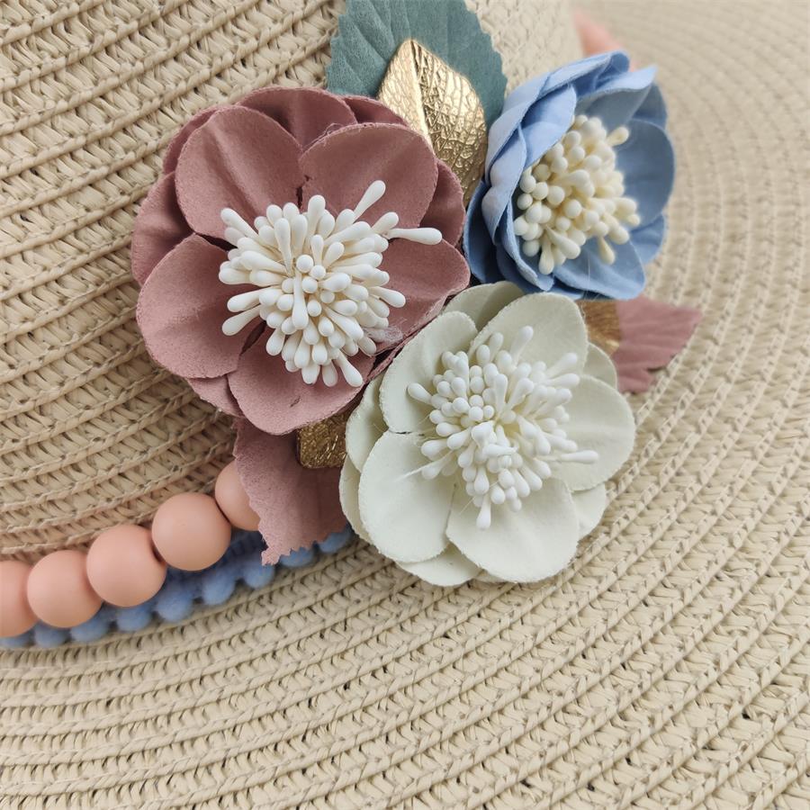 Boho stil solhat bred skygge floppy sommerhatte til kvinder strand panama stråkuppel blomsterhat femme skyggehat