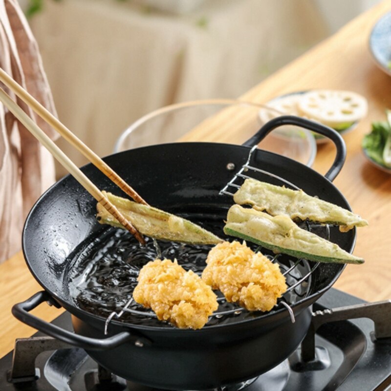 -let hæld non-stick belægning tempura frituregryde med olie dryp dræning rack lavet i japan mini frityrgryde