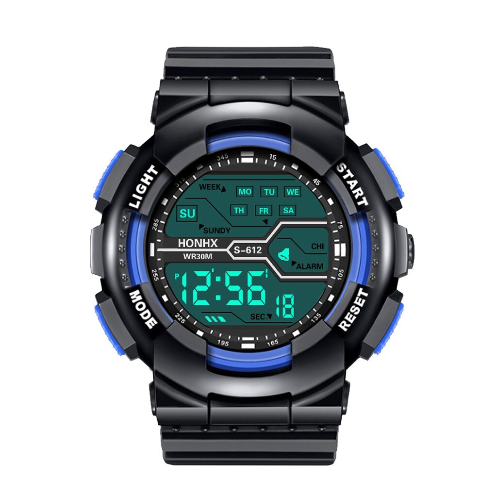 blue digital watch women Waterproof Boy LCD Digital Stopwatch Date Rubber Sport Wrist Watch: Dark blue