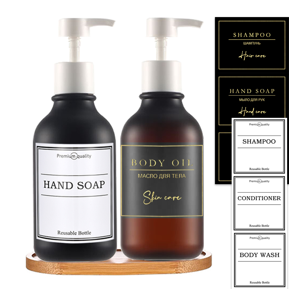 Shampoo Bottle Label Set Bathroom Soap Conditioner Body Wash Labels Soap Dispenser Detachable Waterproof Sticker Set