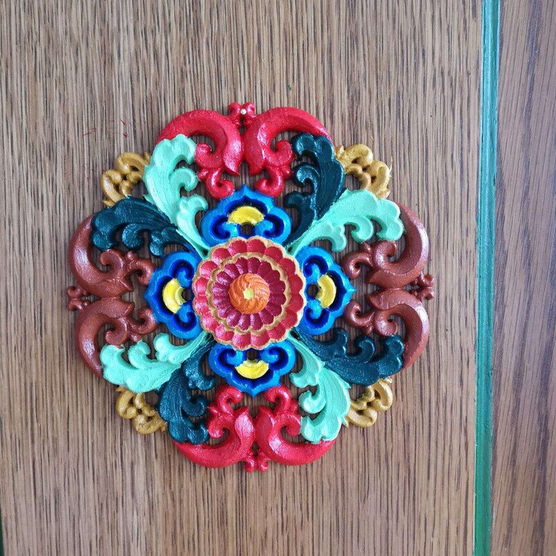 2 st möbler snidade trä ornament för garderob dörrfönster diameter 15 cm