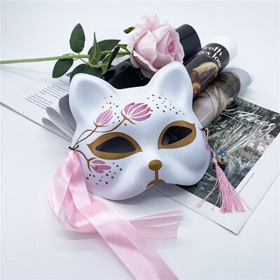 Japanese Hefeng Mask Half Face Women&#39;s Hand Painted Masquerade Dance Hanfu Accessories: Y167