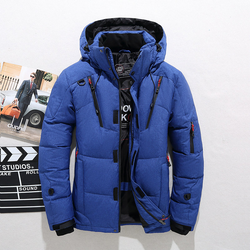 Mannen Parka Down Dikke Warme Winter Jacket Hooded Thicken Duck Down Jas Casual Slim Overjas Met Veel Zakken mens: Blauw / M