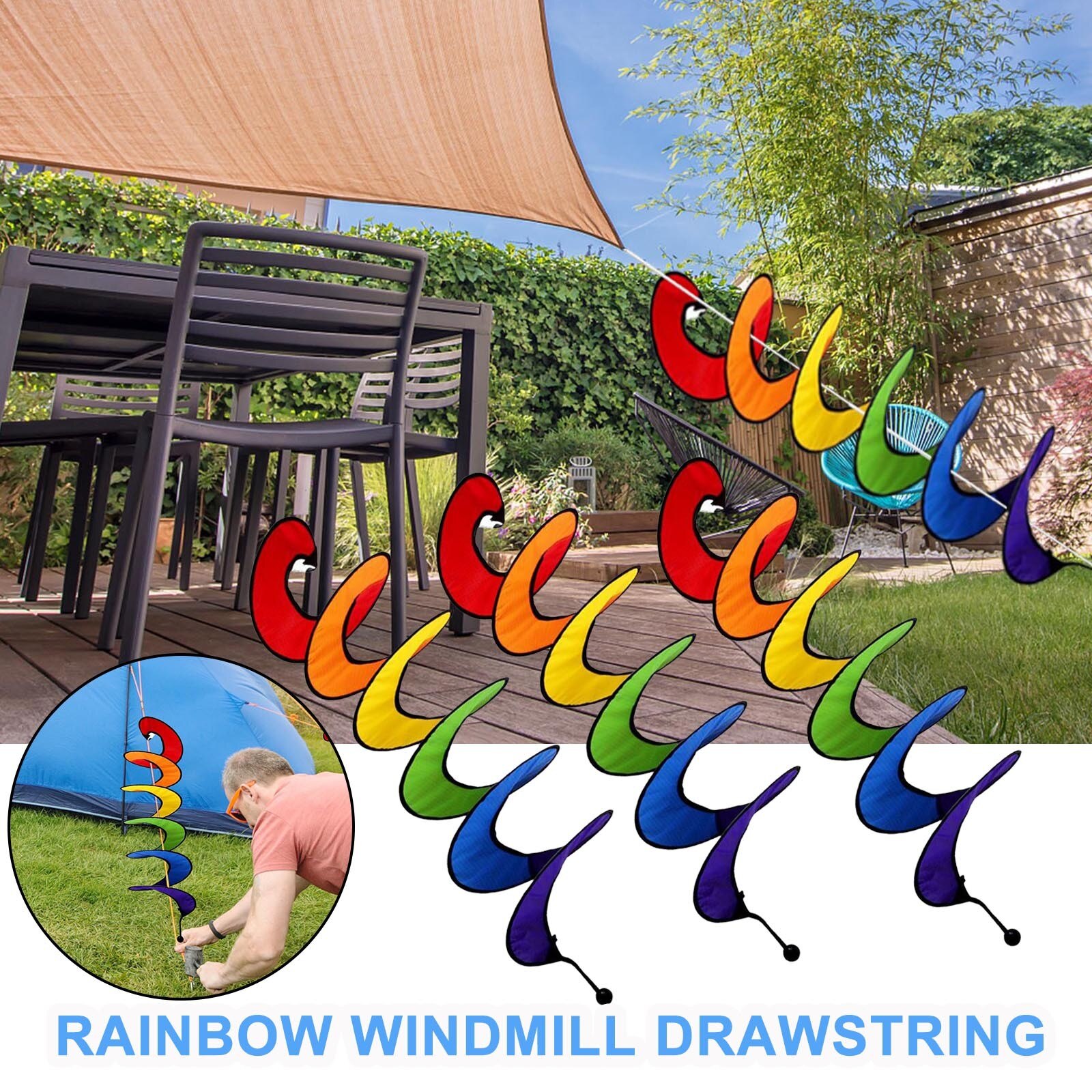 3Pcs Kleurrijke Opknoping Regenboog Wind Twist Spinners, Regenboog Curlie Spinners Voor Tuin Of Outdoor Camping Decoratie