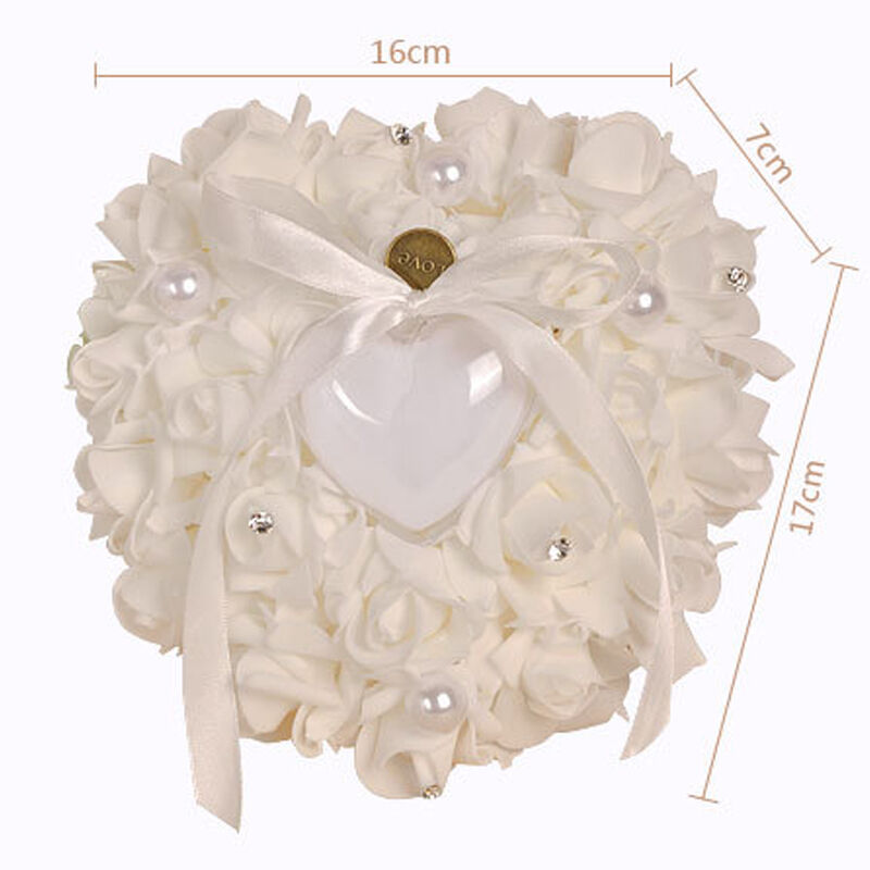 Bruiloft Engagement Ceremonie Ivory Satin Crystal Bloem Ringkussen Kussen Ring-Kussen