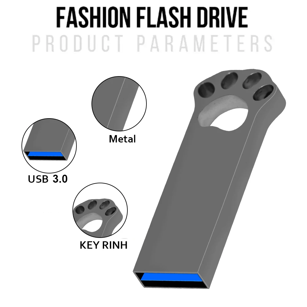 Pendrive USB 3.0 Metalowy - 8GB do 128GB - Uroczy Design Łapki Kota - Pamięć