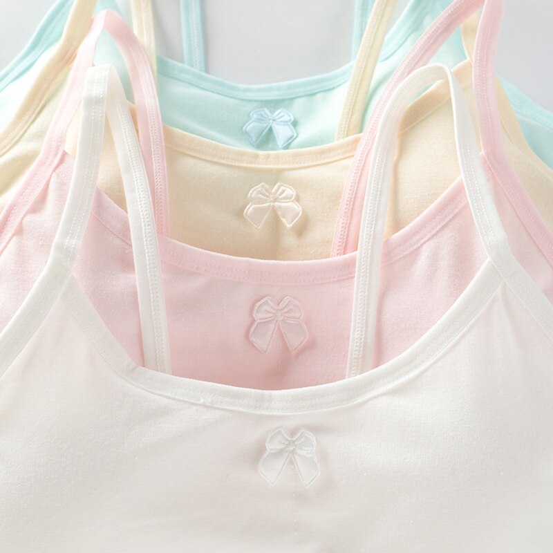 5PCS Solid color Cotton Spandex Teen bra girl vest for 8-18 Years Adolescente Kids Underwear Training with Chest Pad cute tops