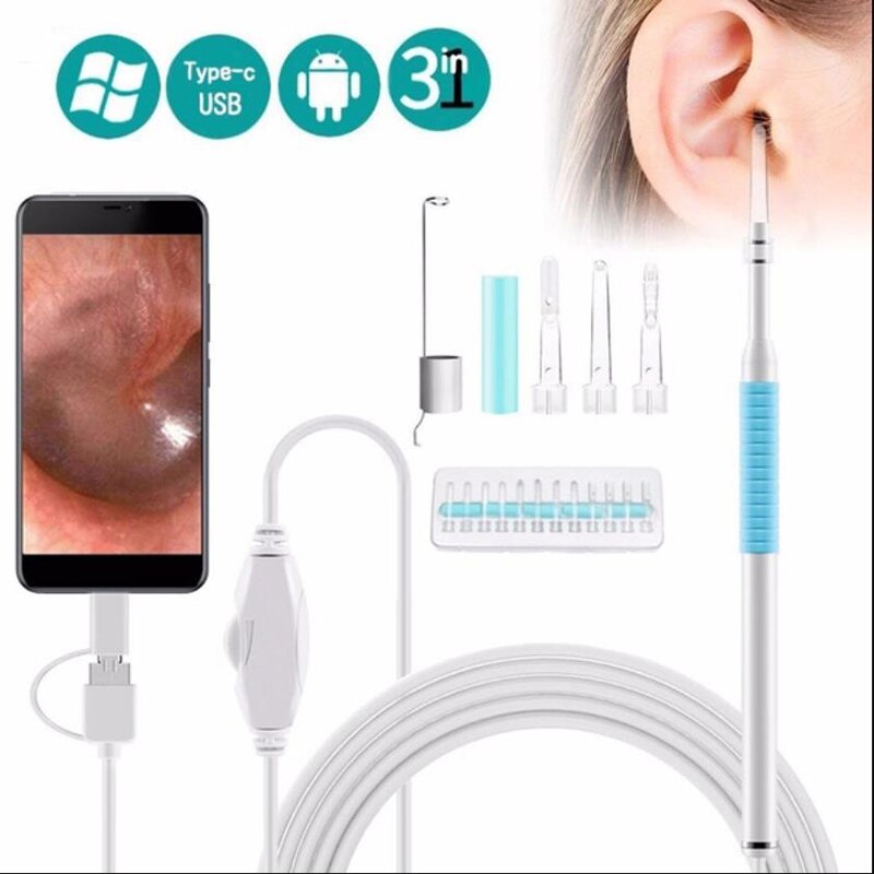 3-in-1 Ear Cleaning Endoscope Mini Camera 5.5mm Borescope Inspection Camera Otoscope Visual Earpick Tool
