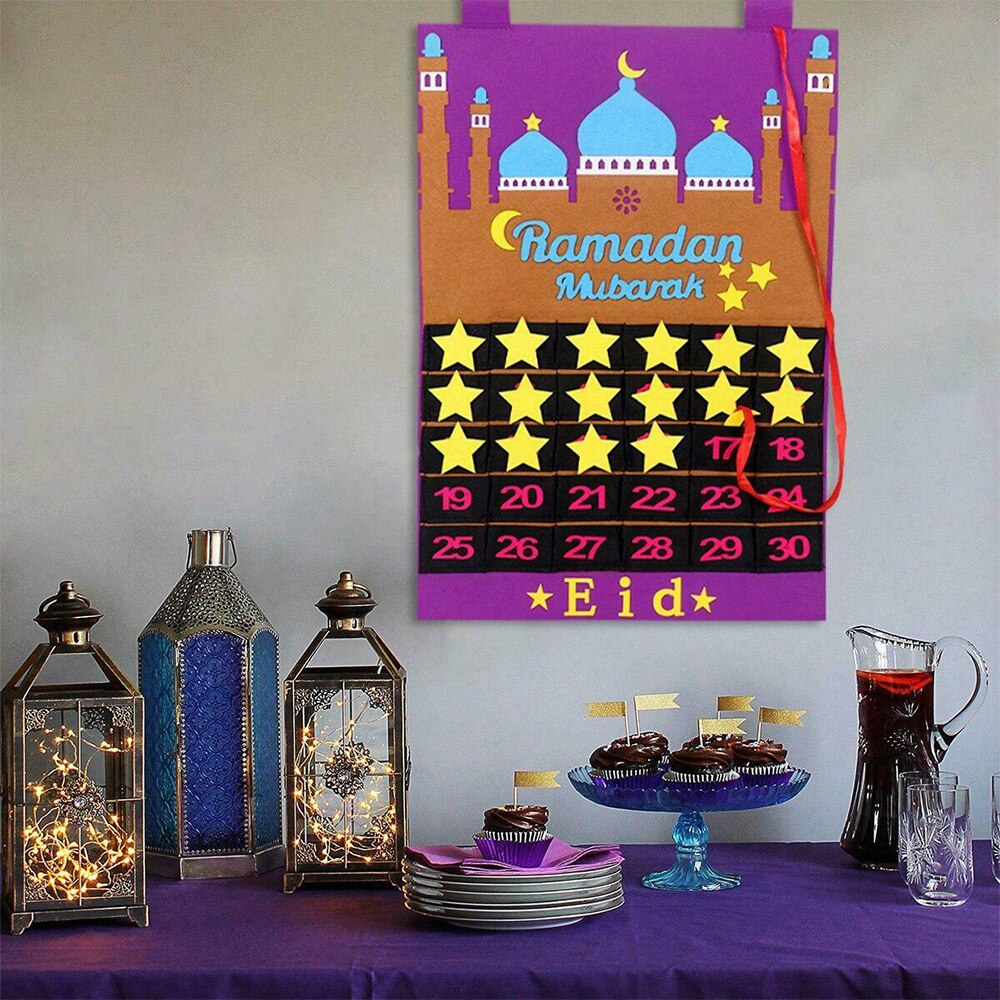 Eid Mubarak decoración Ramadan Mubarak tela cuenta regresiva calendario decoraciones Ramadán para casa Ramadán musulmán Kareem suministros