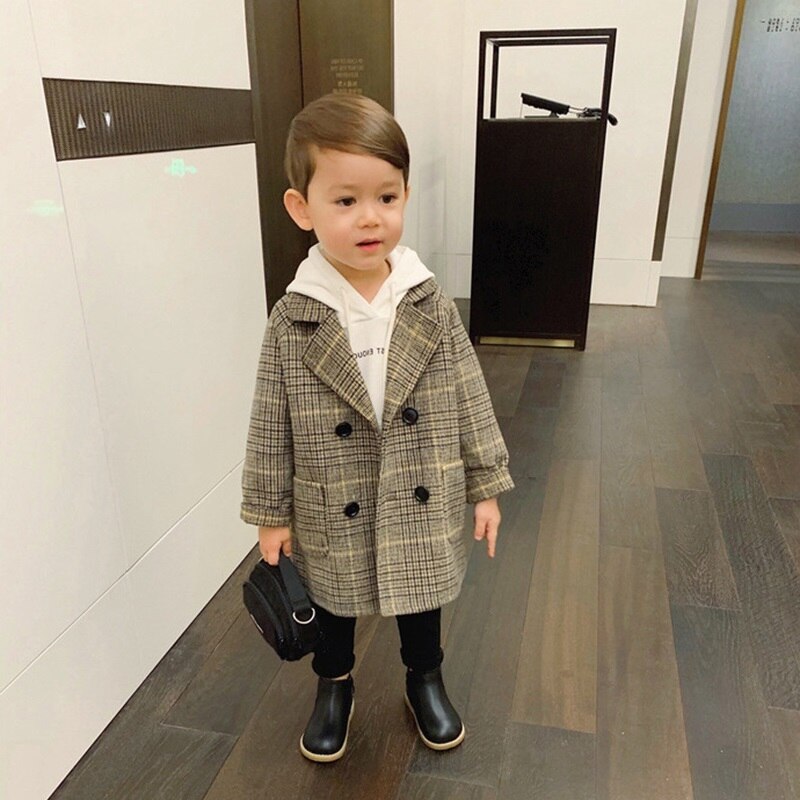 Jongen Meisjes Wollen Jas Winter Katoen Lange Jassen Kid's Bovenkleding Kleding Peuter Kinderen Kleding Casual Turn-down Kraag plaid: J0402 / 2T