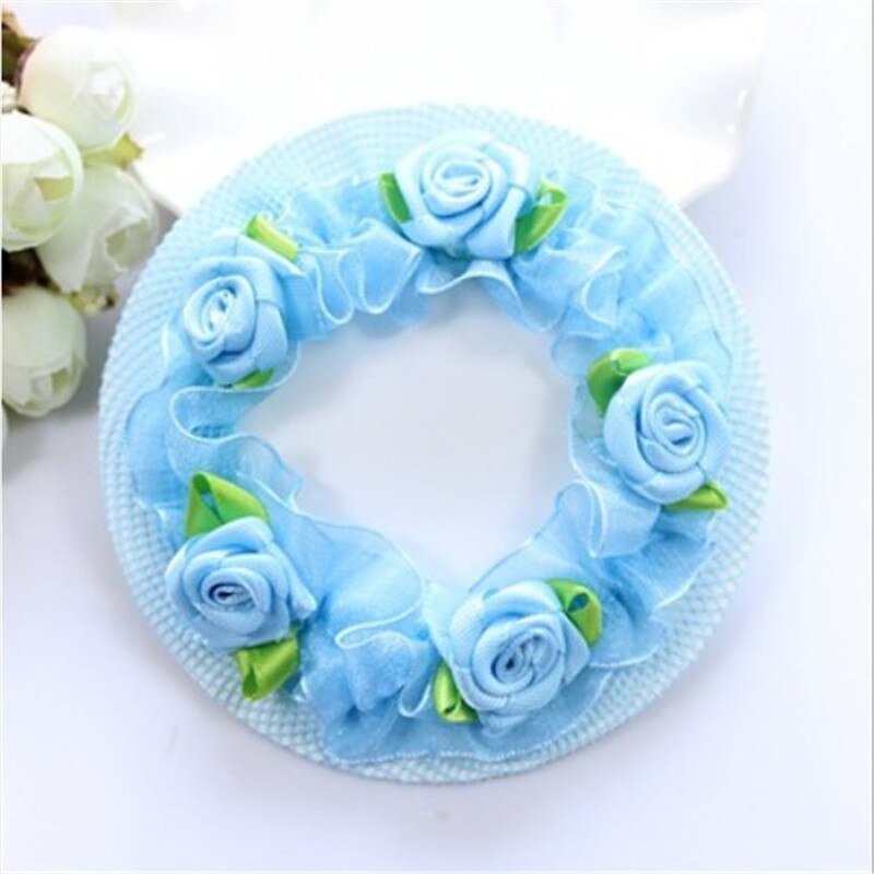 Cute Flower Girls Bun Hair Nets Mesh Cap Adjustable Kids 5 Colors Ballet Dance Grade Examination Elastic Hair-net Maker Headband: Sky Blue