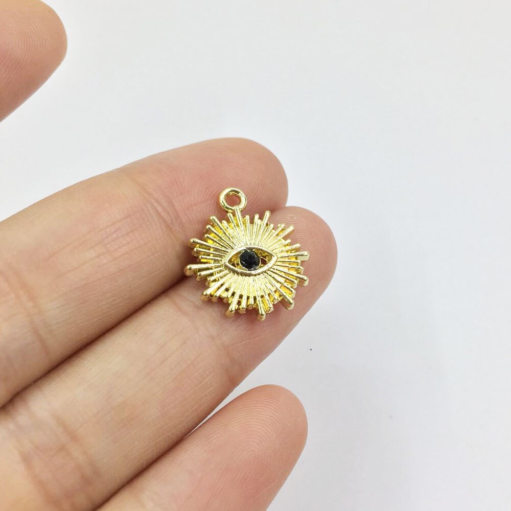 Eruifa 10 stücke 15mm Auge strass druck Gold/Silber überzogene zink-legierung Reize Anhänger Schmuck DIY Halskette 2 farben: 16k Gold