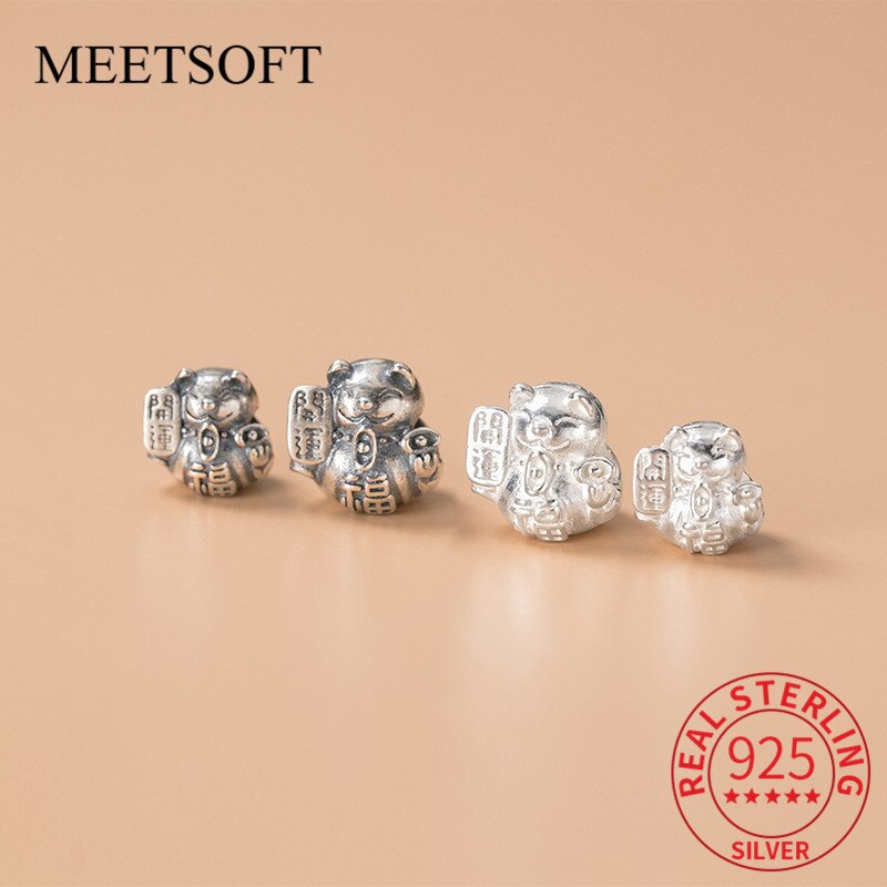 Meetsoft klassisch 925 Sterling silber niedliche glückskatzen-anhänger, speziell für diy-handarbeiten, halsketten, armbänder und accessoires