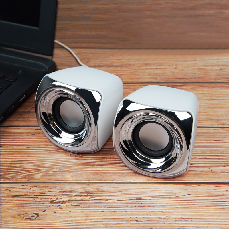 AUX Mini Computer Speakers USB Powered Wired 1 Pair Bass Stereo Speakers for Laptop Desktop Phone 2.5W*2 Powerful Loudspeaker: White