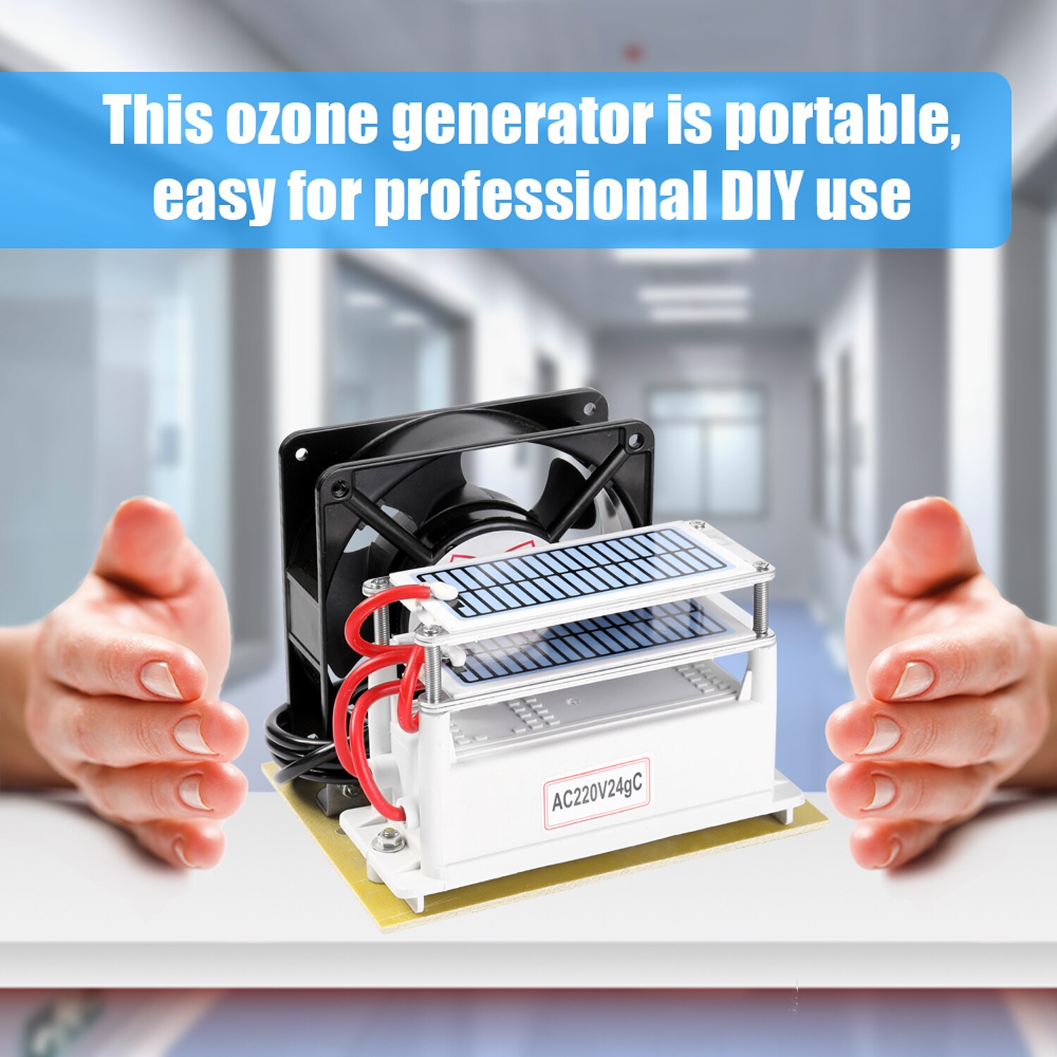 Bærbar ozon 24g/ h generator formaldehyd fjern maskine luftfilter rensningsventilator til hjemmebil ozon generator luftrenser