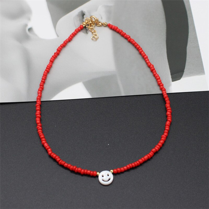 Natural Freshwater Shell Round White Smiley Rainbow Beaded Choker Necklace For Women Chain Jewelry Accessories: 14
