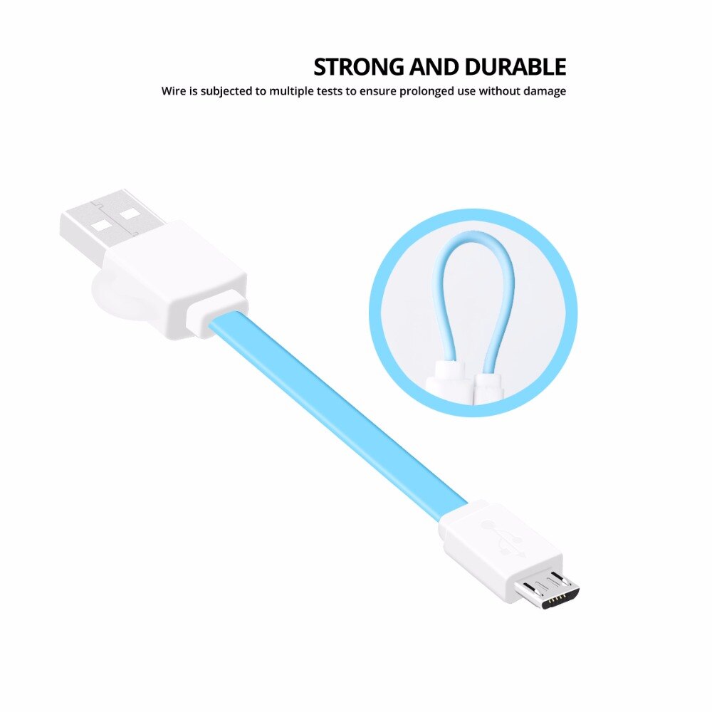 Micro Usb Kabel 10 Cm Pocket Telefoon Kabels Reizen Spare Power Bank Snel Opladen Cord 2.4A Sleutelhanger Noodle Android Data draad