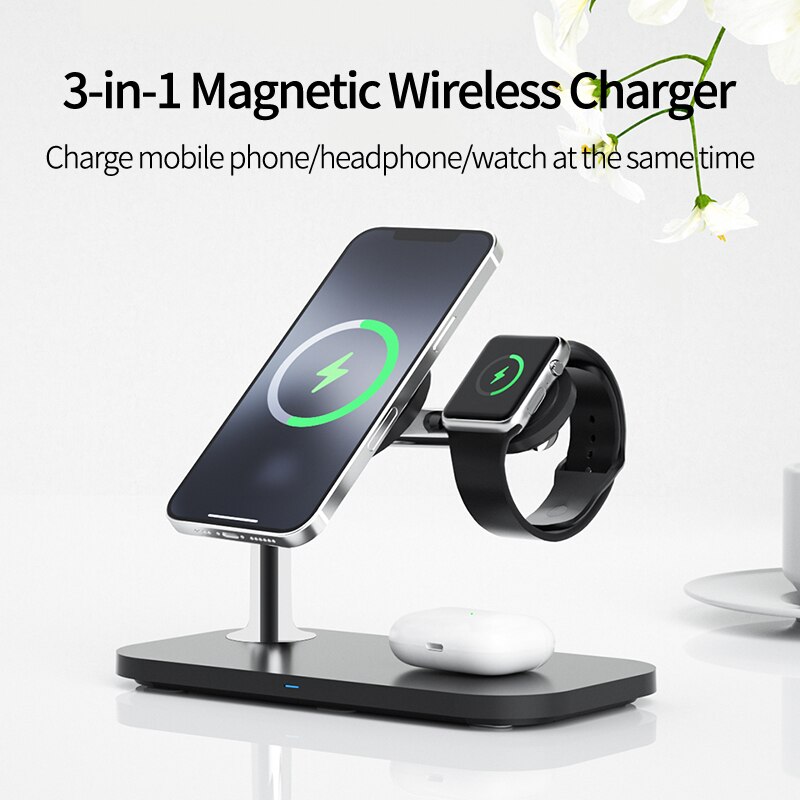 3 in 1 Magnetic 15W Fast Wireless Charger for iPhone 13 12 12 Pro Max Induction Charge Docking Station for Apple Watch Airpods