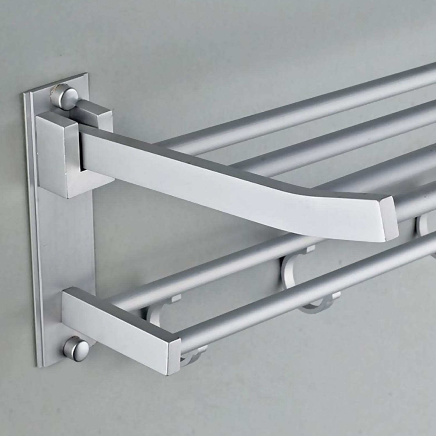 35cm Foldable Wall Mounted Space Aluminum Towel Storage Hanger Shelf Holder Stand Rack with 4pcs Hooks for Home Hotel Bathroom