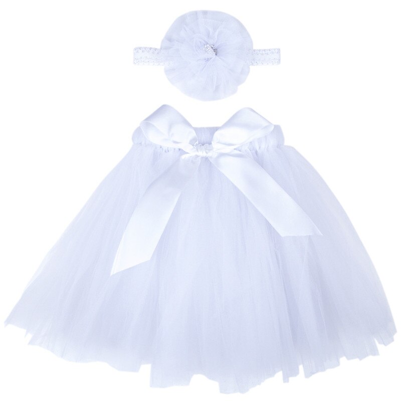 Baby Meisjes Tutu Rok Bloem Hoofdband 2 Stuks Set Pasgeboren Prinses Fotografie Props Zoete Leuke Tule Rok Accessoires Baby: WHITE