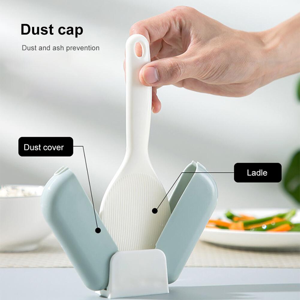 Cuchara de arroz de pie con apertura automática y cierre a prueba de polvo caja de cubierta desmontable cocinar cuchara de arroz accesorios de cocina