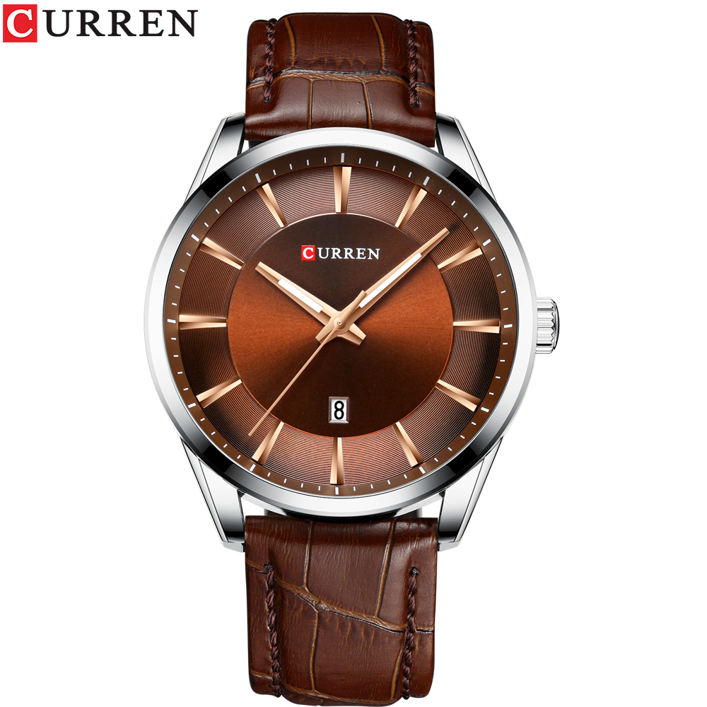 Casual Horloges Klok Curren Mannen Luxe Horloge Eenvoudige Quartz Horloge Met Lederen Mannelijke Horloges Zwart: brown watch