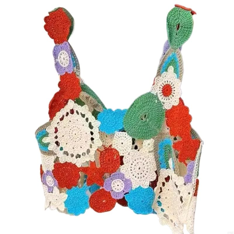 49me iøjnefaldende hæklede strikkede ærmeløse veste ærmeløs crop top camisole perfekt til afslappet brug og strand, rejser og fester: Grøn