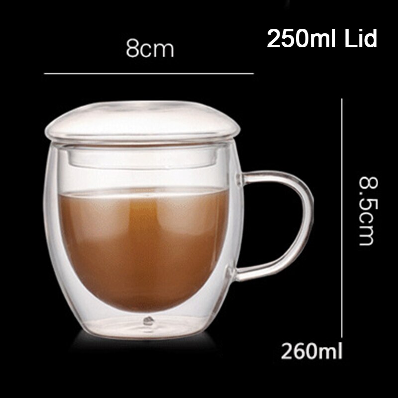 Dubbelwandige geïsoleerde glazen espressomokken, hittebestendig dik transparant glas, din 889