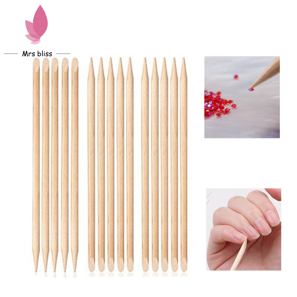 100 stk/sæt nail art neglebånd pusher orange træ pinde pinde neglebånd pusher remover manicure pedicure pleje
