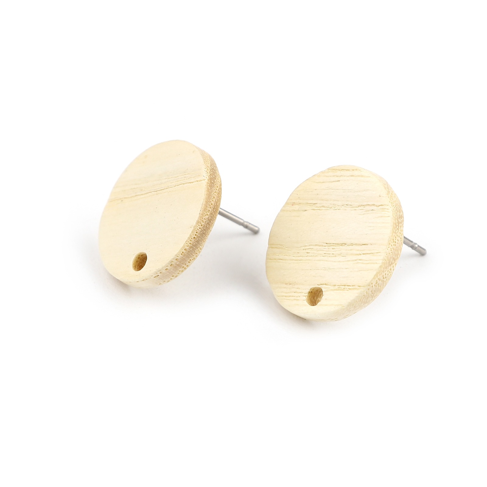 Pendientes de madera con pasador para la oreja, 10 piezas, redondos, de madera Natural, color blanco cremoso con lazo de 15mm de diámetro