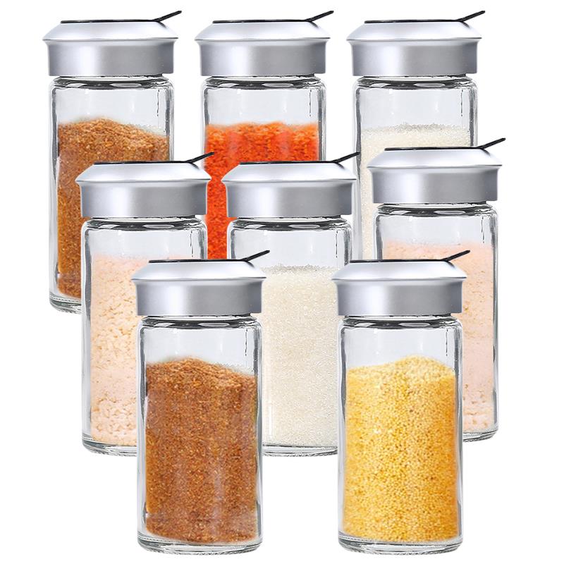 10Pcs/8Pcs/1Pc Transparant Glas Keuken Gadgets Peper Spice Shaker Kruidkruik Roterende Cover Kruiden kan Zout Suiker Fles: 8pcs