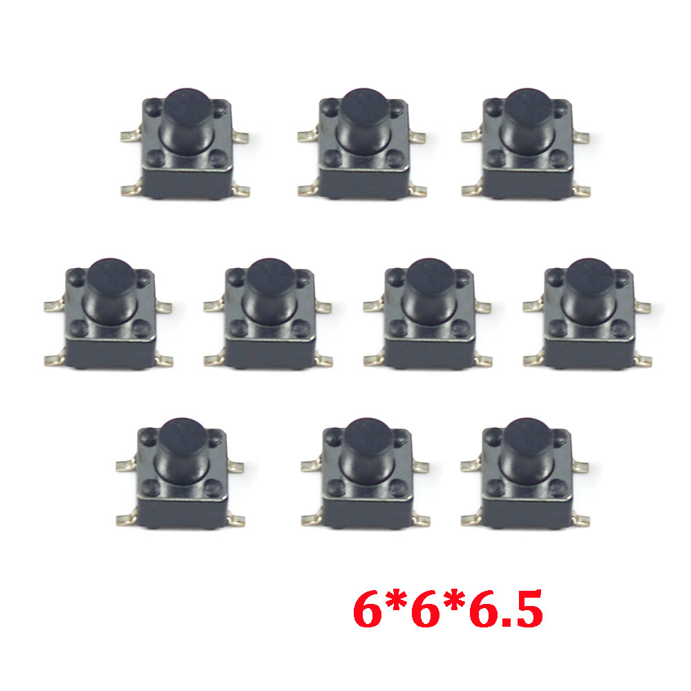 10-100 Uds interruptor de botón 6*6*4,5/6*6*6,5 interruptor táctil 6x6x4,5/6x6x6,5 SMD SMT altura es 4,5mm 6,5mm: M / Negro